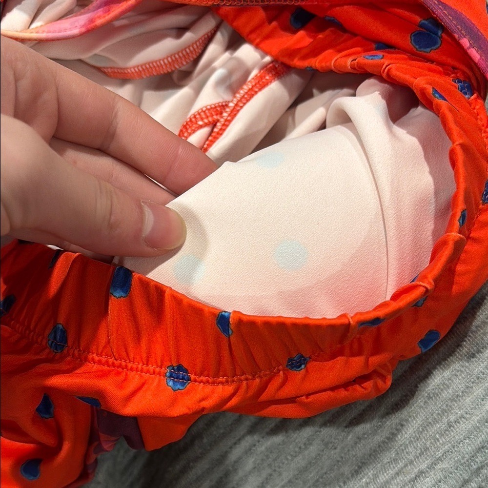 The North Face Orange Blue Polka Dot Tankini Swim Top Cross‎ Back Shelf Bra - Picture 7 of 8